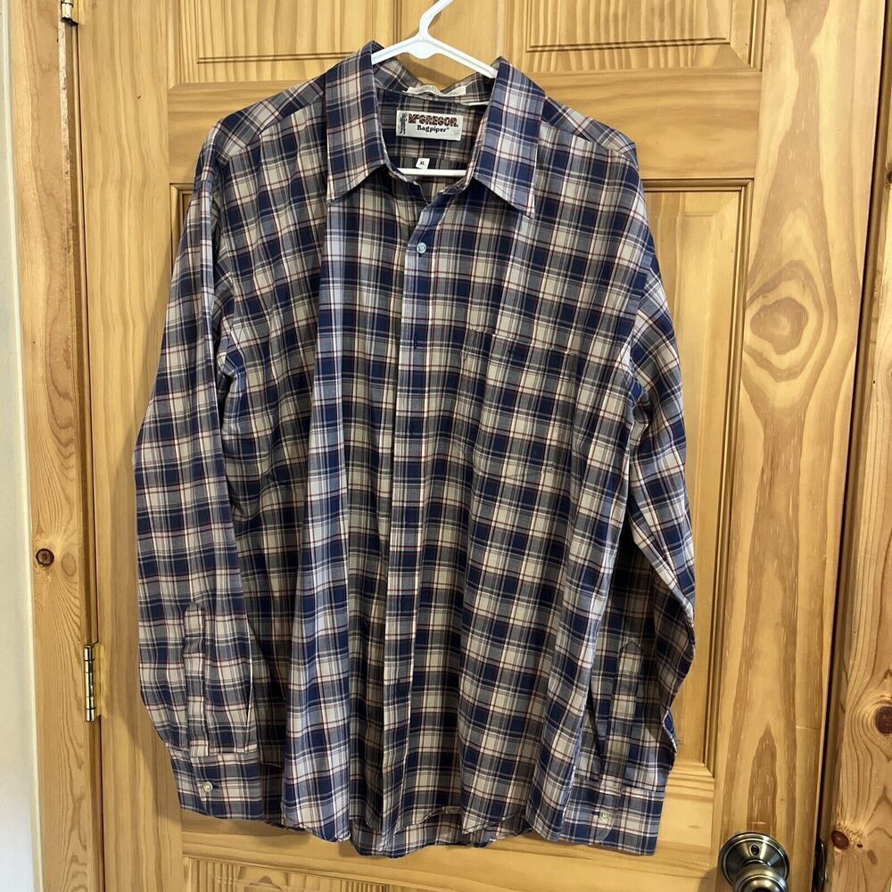 Vtg 70s 80s McGregor Bagpiper Plaid Button Up Shirt XL Mens Retro Single Stitch